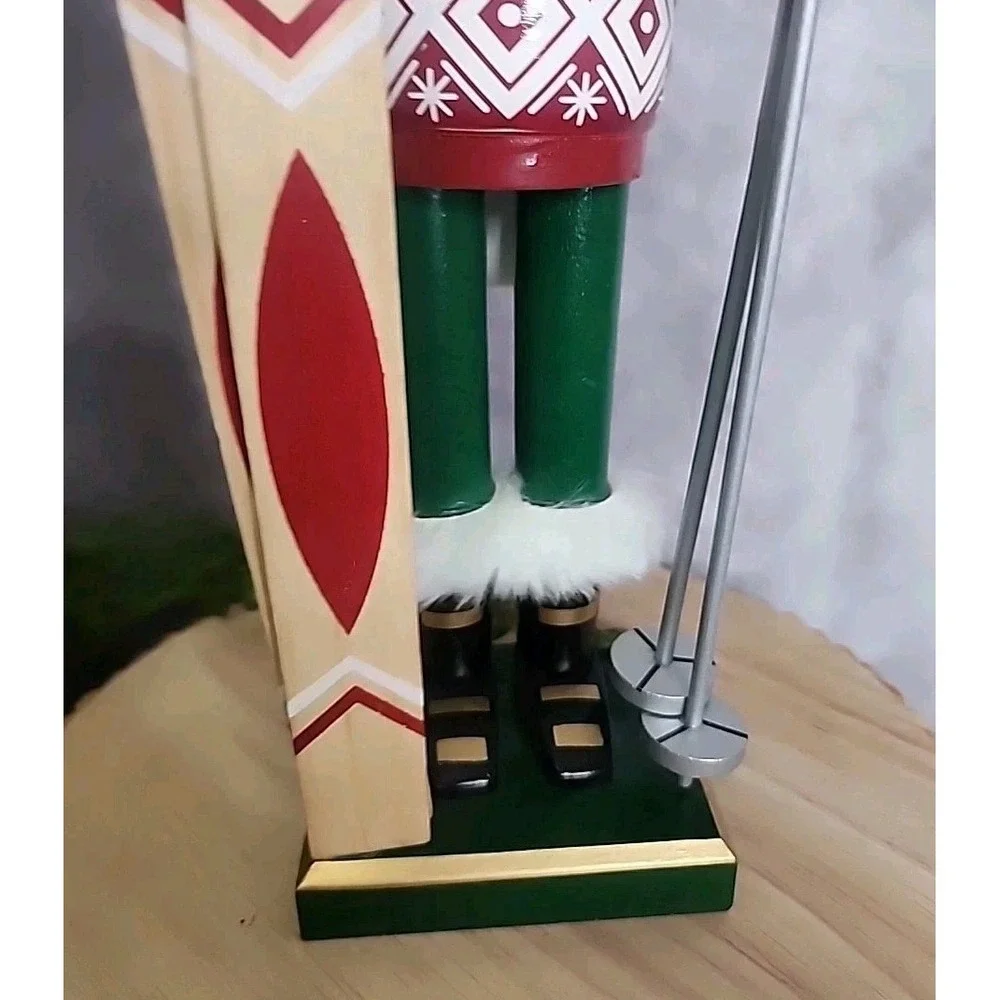 Skier Lady Girl Nutcracker Mrs Claus Ski Poles Skis Christmas Wood Decor 15